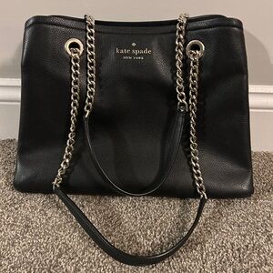 Kate Spade black, leather, shoulder bag with chain and leather straps.